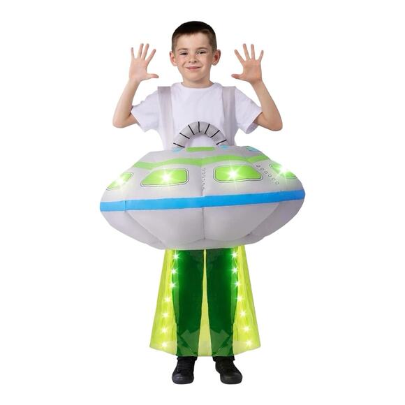 Spooktacular Kids Inflatable Spaceship Costume Size 7-10 Light Up Halloween NWT - Picture 1 of 8